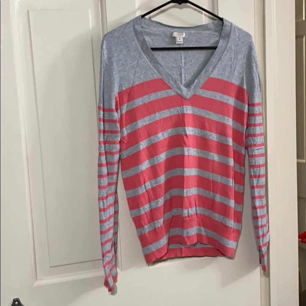 Pink and gray strip cotton jcrew sweater